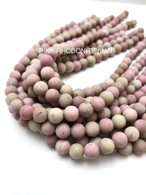 Pink Rhodonite Matte Round Bead 6mm/8mm/10mm15 Inches, 8mm Matte Beads、pink Beads、gemstone Beads、mala Beads、6mm Pink Beads.