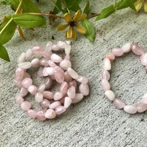 Rose Quartz Tumbled Stone Bracelet | Natural genuine Array bracelets. Buy crystal jewelry, handmade handcrafted artisan jewelry for women.  Unique handmade gift ideas. #jewelry #beadedbracelets #beadedjewelry #gift #shopping #handmadejewelry #fashion #style #product #bracelets #affiliate #ad