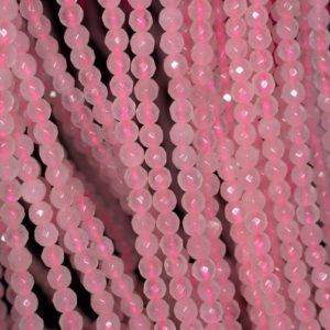 Shop Rose Quartz Faceted Beads! 4mm Pink Rose Quartz Gemstone Faceted Round Loose Beads 15.5 inch Full Strand (90184137-356) | Natural genuine faceted Rose Quartz beads for beading and jewelry making.  #jewelry #beads #beadedjewelry #diyjewelry #jewelrymaking #beadstore #beading #affiliate #ad