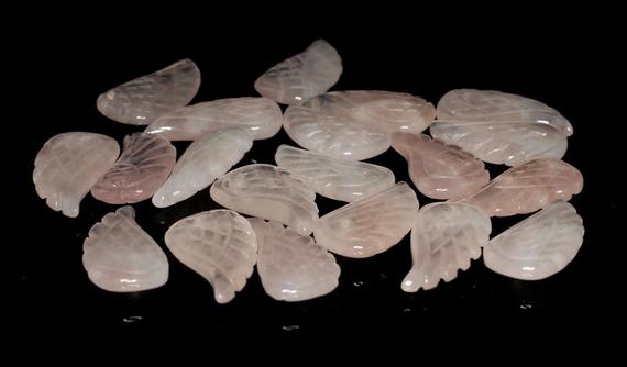 25x13mm  Rose Quartz Gemstone Grade A Carved Angel Wing Beads Bulk Lot 2,6,12,24,48 (90187156-001)