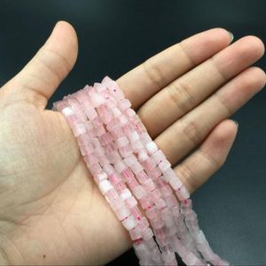 Shop Rose Quartz Bead Shapes! Rose Quartz Cube Beads Square Tube Beads Semiprecious Beads Pink Crystal 4mm Cube Beads Jewelry making Supplies bulk wholesale | Natural genuine other-shape Rose Quartz beads for beading and jewelry making.  #jewelry #beads #beadedjewelry #diyjewelry #jewelrymaking #beadstore #beading #affiliate #ad