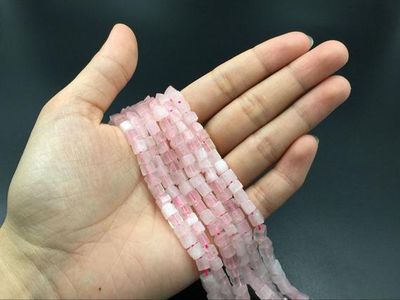 Rose Quartz Cube Beads Square Tube Beads Semiprecious Beads Pink Crystal 4mm Cube Beads Jewelry Making Supplies Bulk Wholesale