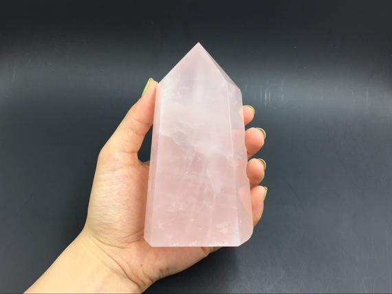 4.9" Large Rose Quartz Crystal Point Pink Crystal Quartz Generator Extra Large Rock Quartz Point Healing Energy Meditation Cd-l15 Ob