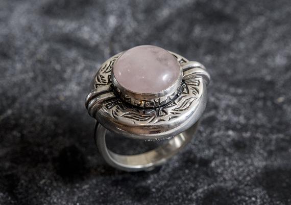 Pink Vintage Ring, Natural Rose Quartz, Milky Pink Ring, Large Pink Ring, Statement Ring, Ancient Egyptian Ring, Celtic Ring, Adina Stone