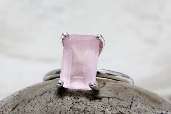 Silver Ring · White Gold Ring · Rose Quartz Ring · Silver Love Ring · January Birthstone Ring · Rectangle Pink Ring