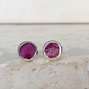 Shop Ruby Earrings! Mothers Day Gift, Raw Pink Gemstone Silver Studs, Ruby July Birthstone Silver Stud Earrings, Gift for Mum | Natural genuine Ruby earrings. Buy crystal jewelry, handmade handcrafted artisan jewelry for women.  Unique handmade gift ideas. #jewelry #beadedearrings #beadedjewelry #gift #shopping #handmadejewelry #fashion #style #product #earrings #affiliate #ad