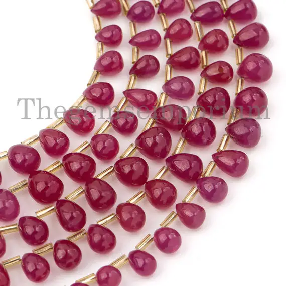 Natural Ruby Plain Drops Beads, 4x6-7x10mm High Quality Ruby Gemstone Beads, Ruby Tear Drop Beads, Smooth Drops Briolette Beads,
