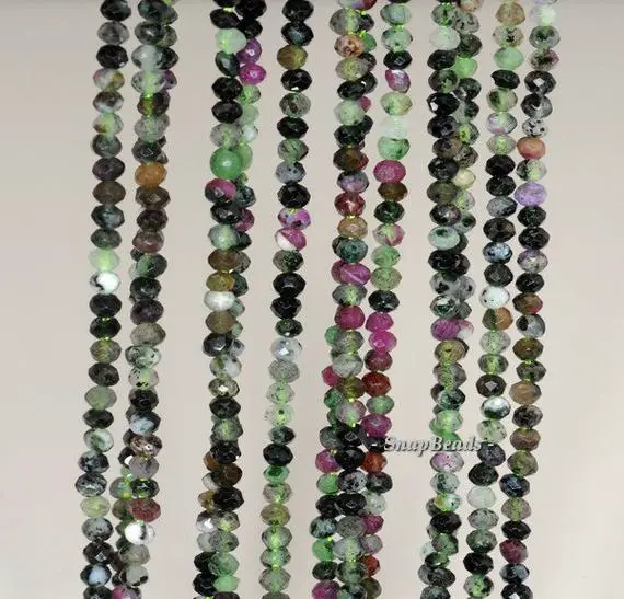 3x2mm Ruby Zoisite Gemstone Grade B Faceted Rondelle 3x2mm Loose Beads 16 Inch Full Strand (90192093-343)