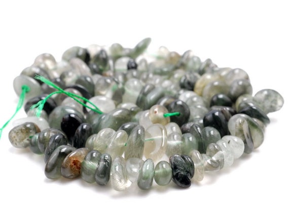 6-7mm Green Rutilated Quartz Gemstone Pebble Nugget Chip Loose Beads 7.5 Inch  (80001850 H-a25)