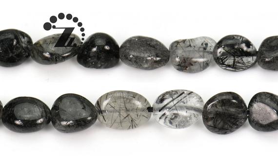 Black Rutilated Quartz Chips Beads,pebble Nugget Beads,rutilated Quartz,natural,diy Beads,5-8mm,15" Full Strand
