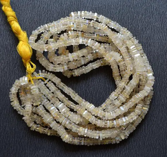 Golden Rutile Quartz Beads, Heishi Cut Golden Rutile Quartz, Rutile Gemstone, 4mm - 5mm, Rutile Necklace, 16" Full Strand #pp7725