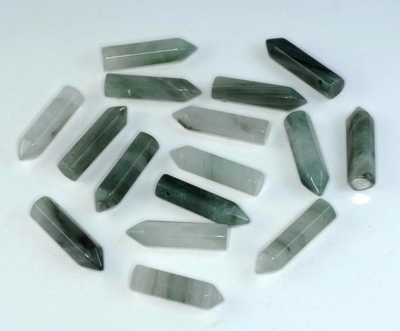 31x8mm Green Rutile Quartz Gemstone Point Healing Chakra Hexagonal Point Focal Bead Lot 2,4,6,12 And 50 (90183768-368)