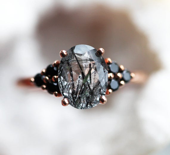 Black Rutile Quartz Ring, Unique Quartz Ring, Black Gemstone Ring, Rutilated Quartz Ring, Organic Gemstone Ring