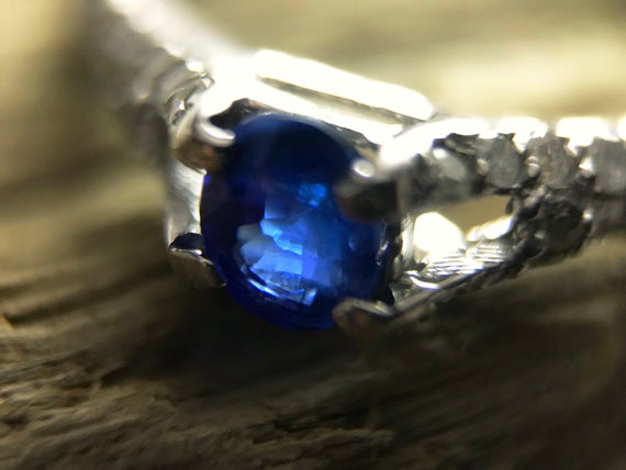 14k White Gold Natural Blue Sapphire (0.38 Ct) Ring With 30 Natural Diamonds, Appraised 2,100 Cad