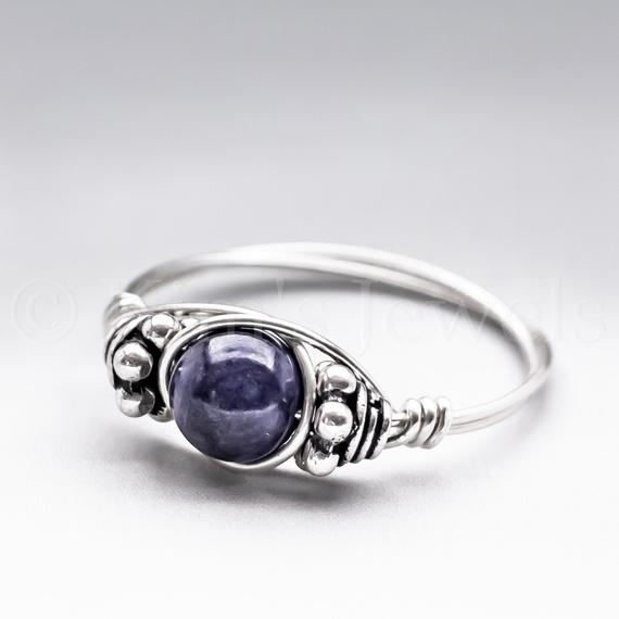 Genuine Sapphire Bali Sterling Silver Wire Wrapped Gemstone Bead Ring - Made To Order, Ships Fast!