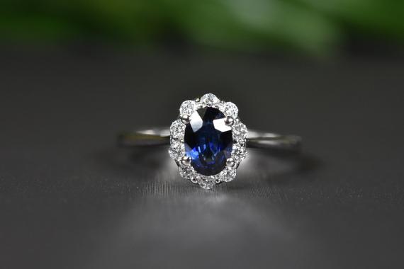Natural Sapphire And Diamond Ring In 14k Gold | Fine Jewelry | Sapphire Engagement Ring | Oval Sapphire Ring | Handmade Sapphire Ring