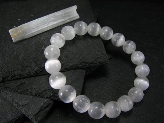 Selenite Genuine Bracelet ~ 7 Inches  ~ 10mm  Round Beads