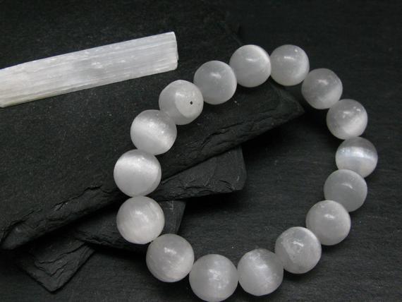 Selenite Genuine Bracelet ~ 7 Inches  ~ 12mm  Round Beads