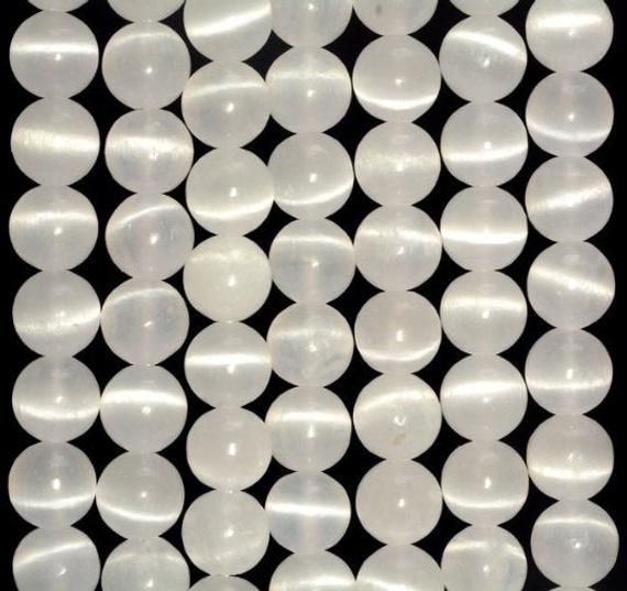Genuine Selenite White Cat's Eye Gemstone Grade Aaa 6mm 8mm 10mm Round Loose Beads 15.5 Inch Full Strand Lot 1,2,6,12 And 50
