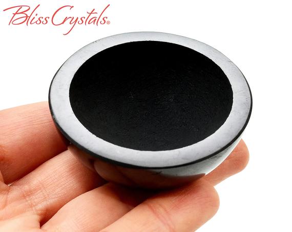 1 Shungite Small Round Bowl Polished 2" Altar Stone For Protection #sb80