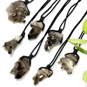 Shop Smoky Quartz Necklaces! Smoky Quartz Cluster On Black Cord | Natural genuine Smoky Quartz necklaces. Buy crystal jewelry, handmade handcrafted artisan jewelry for women.  Unique handmade gift ideas. #jewelry #beadednecklaces #beadedjewelry #gift #shopping #handmadejewelry #fashion #style #product #necklaces #affiliate #ad
