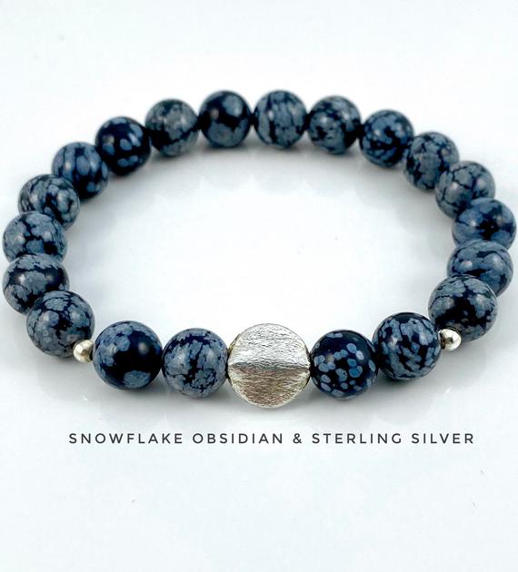 Snowflake Obsidian Bracelet, Sterling Silver