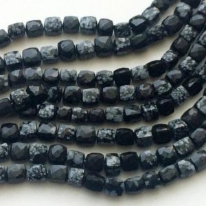 Shop Snowflake Obsidian Bead Shapes! 7-8mm Snowflake Obsidian  Cube Beads, Natural Snowflake Obsidian Faceted Box Beads, Snowflake Obsidian For Necklace (4IN To 8IN Options) | Natural genuine other-shape Snowflake Obsidian beads for beading and jewelry making.  #jewelry #beads #beadedjewelry #diyjewelry #jewelrymaking #beadstore #beading #affiliate #ad