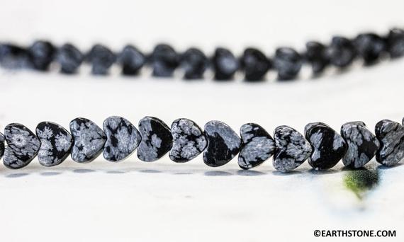 S-m/ Snowflake Obsidian 6mm/ 8mm Heart Beads 15.5" Strand Black And White Gemstone Cute Small Size Heart Beads