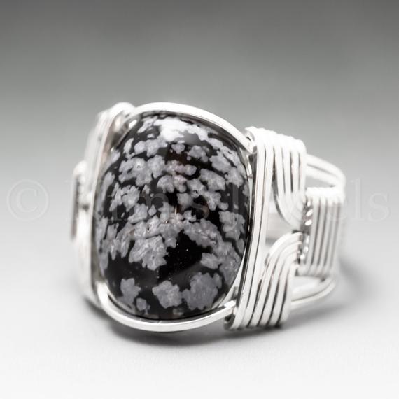 Snowflake Obsidian Sterling Silver Wire Wrapped Gemstone Cabochon Ring - Optional Oxidation/antiquing - Made To Order, Ships Fast!