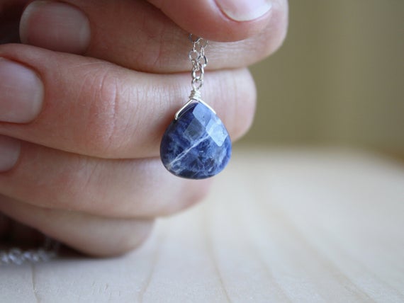 Sodalite Necklace . Blue Stone Necklace For Women . Natural Gemstone Teardrop Necklace Sterling Silver
