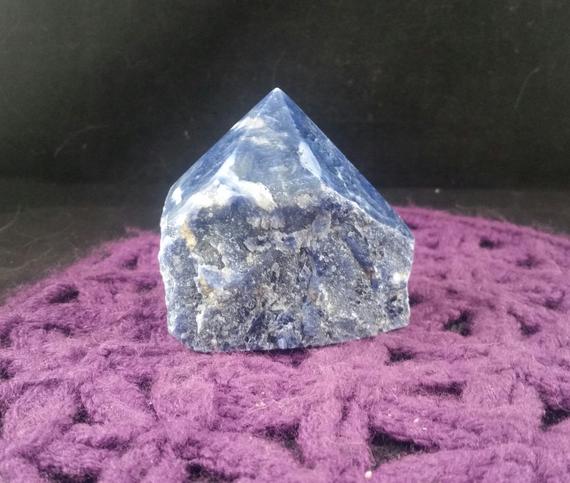 Sodalite Top Polished Crystal Point Stones Crystals Large Natural Dark Blue White Unique Display Self Standing Brazil