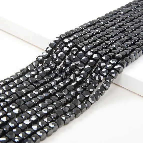 4mm Black Spinal Gemstone Grade Aaa Micro Faceted Square Cube Loose Beads (p5)