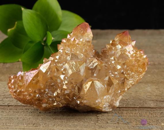 Orange  Tangerine Aura Quartz Crystal Cluster - Rainbow Quartz Crystal, Spirit Quartz Cluster, Crystal Decor,  R0507