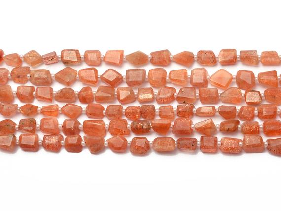 Aaa+ Sunstone Gemstone 6mm-8mm Faceted Nugget Beads | Natural Sunstone Fiery Tumbled Semi Precious Gemstone Beads For Jewelry | 7inch Strand