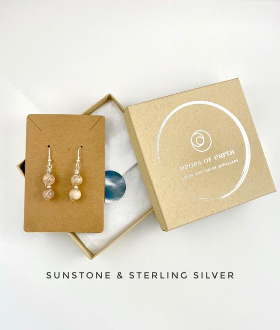 Sunstone Earrings, Sterling Silver, Sun Earrings