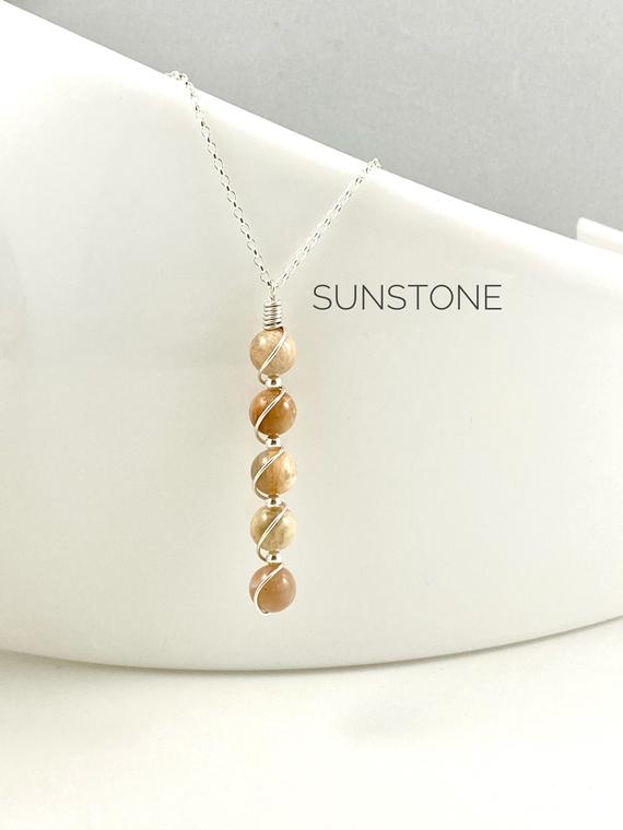 Sunstone Necklace, Sterling Silver, Crystal Necklace