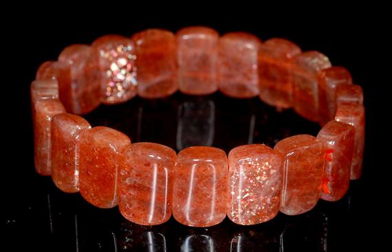 12x8mm Orange Rainbow Lattice Sunstone  Gemstone Aaa Rectangle Cushion Loose Beads 7 Inch (90142592-831)