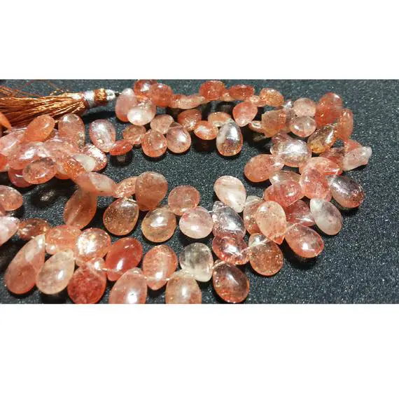 7x10mm Each Sunstone Plain Pear Shaped Briolettes, Sunstone Pear Beads, Sunstone Plain Pear Briolettes For Jewelry (15pcs To 30pcs Options)