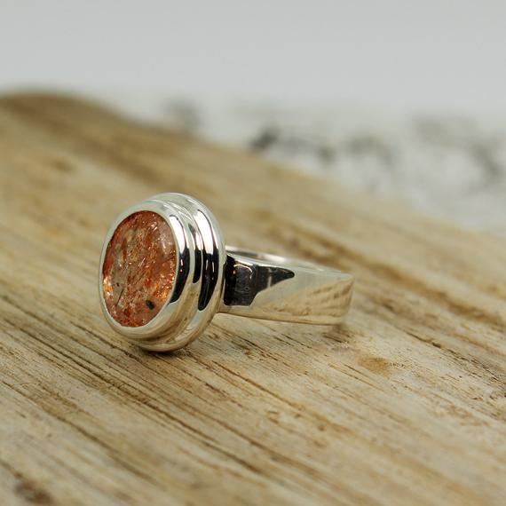 Beautiful Sunstone Ring Oval Shape Faceted Cut Sunstone Red And Orange Rutile Set On 925 Sterling Silver Nice Solid Mount Nickel Free Silver