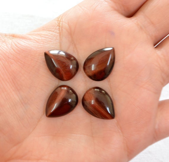 Red Tiger Eye Small Cabochons, Teardrop Shape 4 Pieces Lot, Smooth Polished Tiger Eye, Gemstone For Jewelry Making, 13x18mm #ar9921