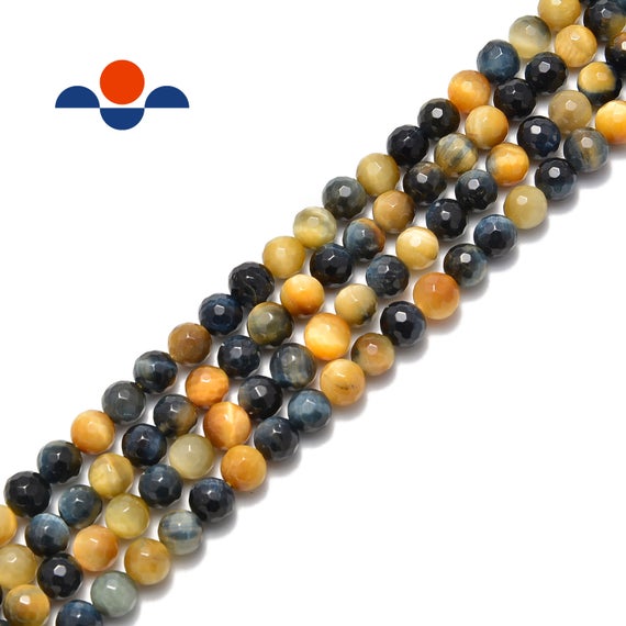 Golden Blue Tiger Eye Faceted Round Beads 6mm 8mm 10mm 15.5" Strand