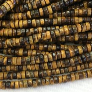 15.5" 2x4mm Natural yellow tiger eye stone Heishi beads, genuine brown DIY gemstone jewelry beads BGXO | Natural genuine other-shape Gemstone beads for beading and jewelry making.  #jewelry #beads #beadedjewelry #diyjewelry #jewelrymaking #beadstore #beading #affiliate #ad