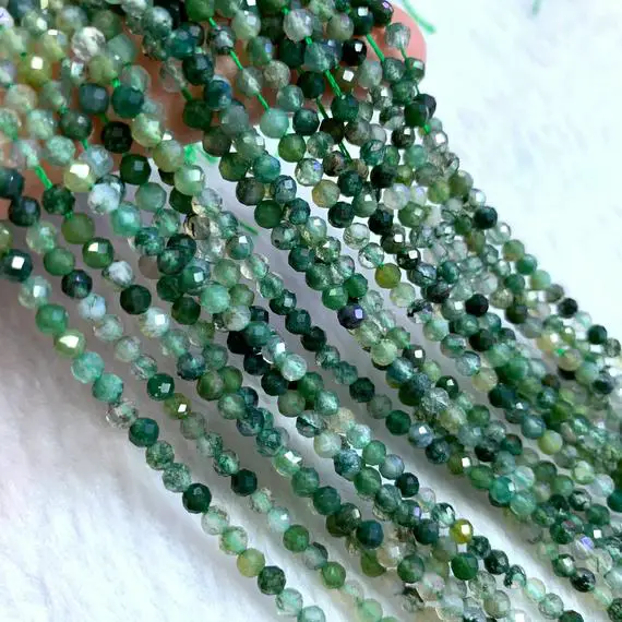 Tiny Moss Agate Beads Micro Faceted 2mm 3mm, Natural Small Green Agate Gemstone Spacer Beads, Agate Beads For Bracelet Necklace Earring