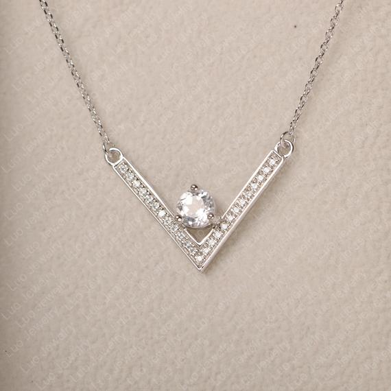 Natural White Topaz Pendant Necklaces, Round Cut Gemstone, Sterling Silver, Engagement Necklaces