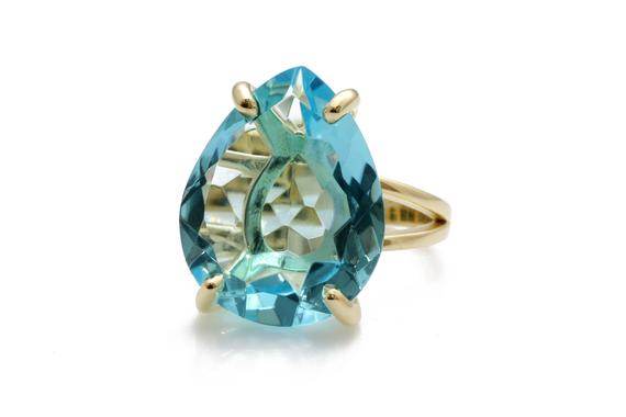 Gold Teardrop Ring · Blue Topaz Ring · Pear Ring · Gold Filled Ring · Yellow Gold Blue Topaz Ring · Cocktail Ring · Statement Ring