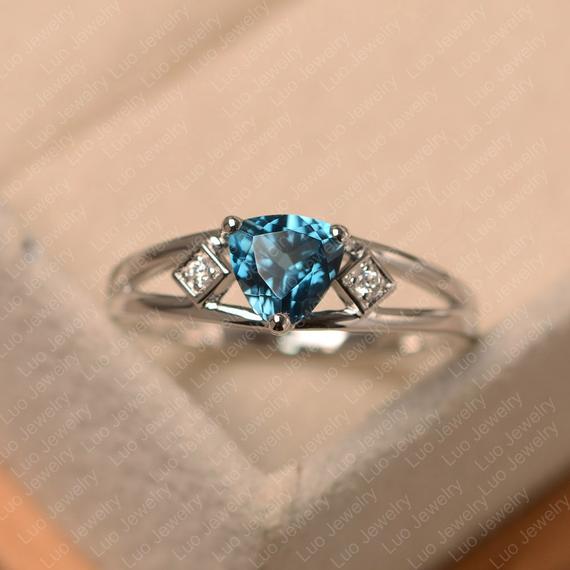 London Blue Topaz Ring, Trillion Cut, Sterling Silver,anniversary Ring