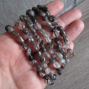 Tourmalinated Quartz Stretchy String Oval Bracelet G274 | Natural genuine Tourmalinated Quartz bracelets. Buy crystal jewelry, handmade handcrafted artisan jewelry for women.  Unique handmade gift ideas. #jewelry #beadedbracelets #beadedjewelry #gift #shopping #handmadejewelry #fashion #style #product #bracelets #affiliate #ad