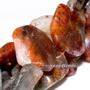 30MM Citrus Spice Tourmalinated Quartz Gemstone, Copper Brown, Wavy Rectangle Cushion 30X22MM Loose Beads (10233834-47) | Natural genuine other-shape Tourmalinated Quartz beads for beading and jewelry making.  #jewelry #beads #beadedjewelry #diyjewelry #jewelrymaking #beadstore #beading #affiliate #ad
