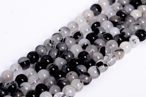 Genuine Natural Black Rutilated Quartz, Tourmalinated Quartz Loose Beads Grade A Round Shape 4mm