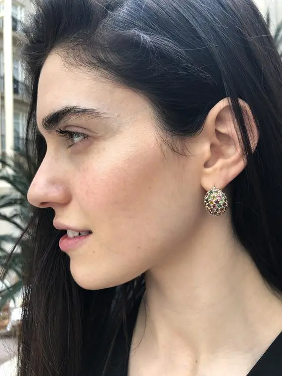 Mulitstone Tourmaline Earrings, Natural Tourmaline, Cluster Earrings, Sphere Earrings, Colour Earrings, Tourmaline Earrings, Silver Earrings